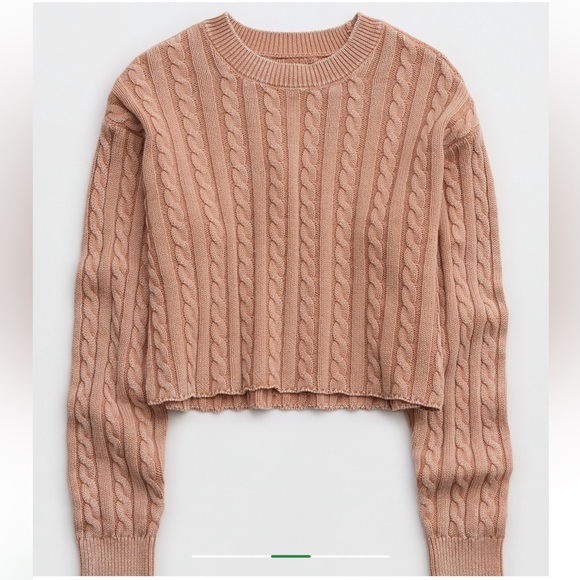 NWT Aerie Mini 100% Cotton Cable Knit Cropped Sweater Beach Dune Women’s Small - Picture 4 of 14